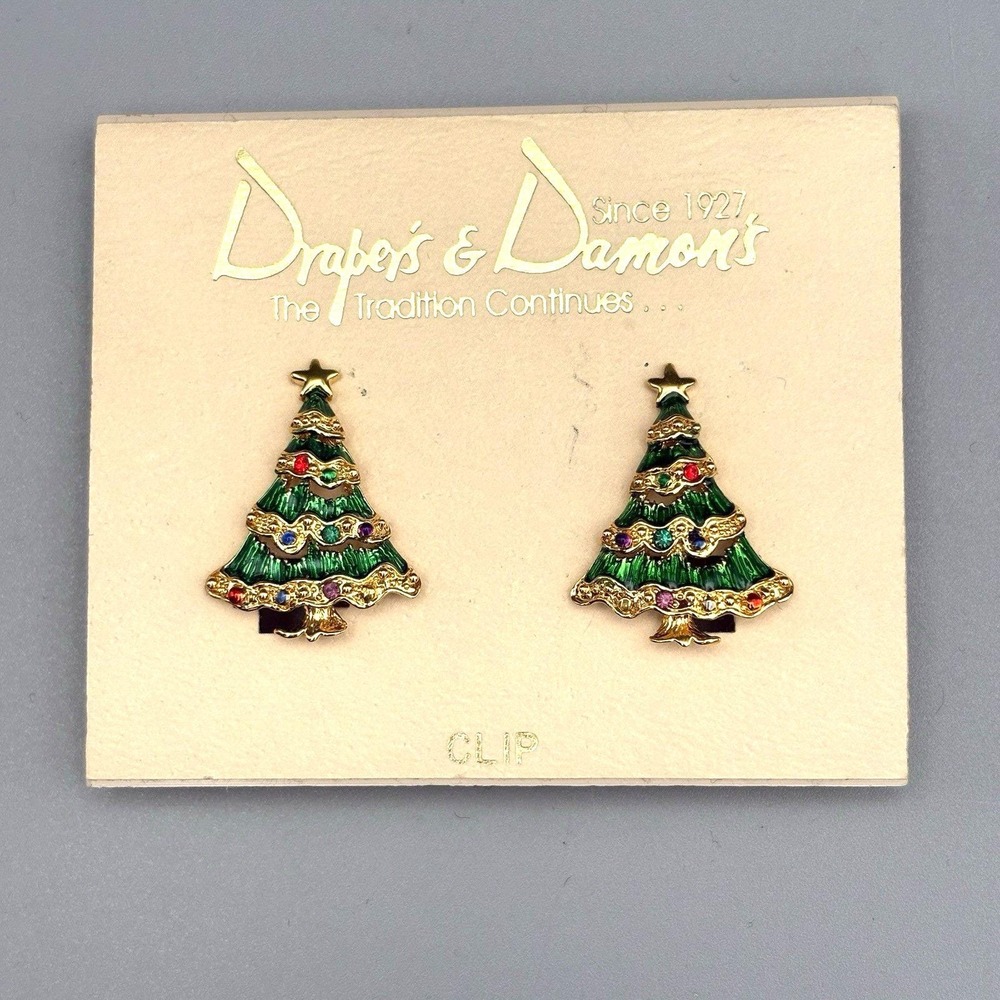 Vintage Draper's and Damon's Earrings Clip Ons Christmas Tree Enamel